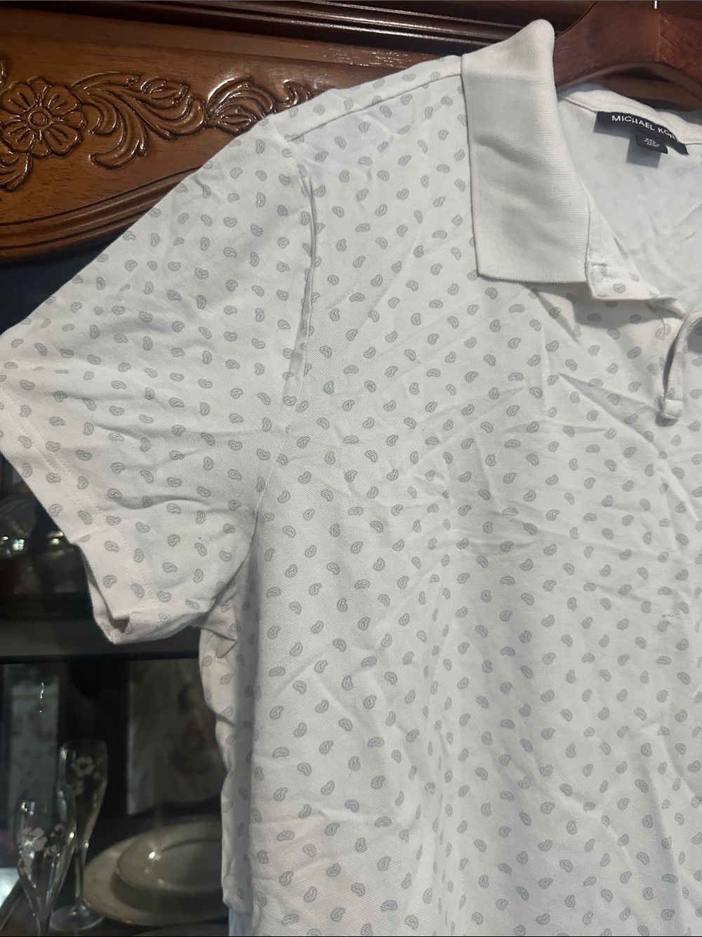 Michael Kors White Polo with Subtle Micro Print - Picture 2 of 4